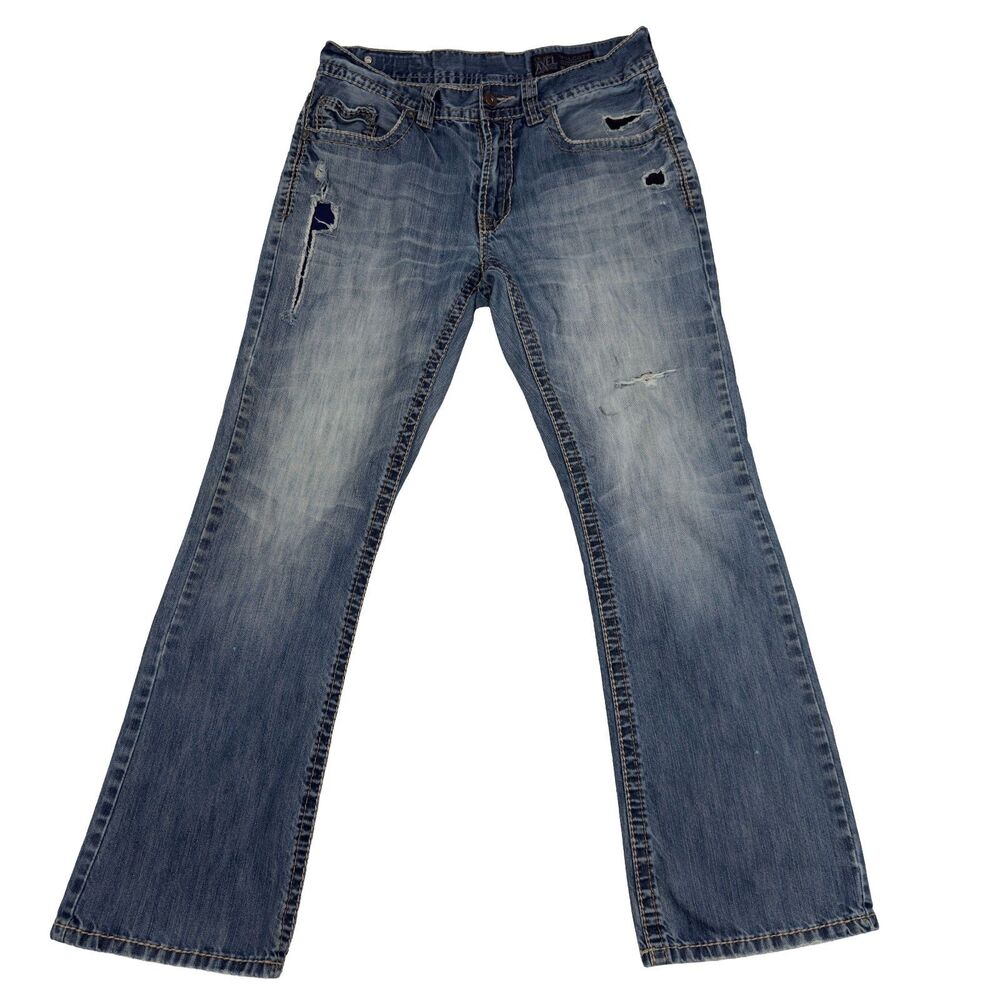 Axel Wolcott Vintage Bootcut Jeans Mens 32x32 (Fits 33x31) Blue Denim Distressed
